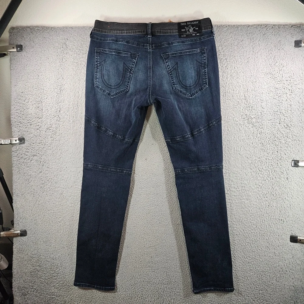 True Religion Rocco Relaxed Skinny Moto Jeans Blue Black 36x33